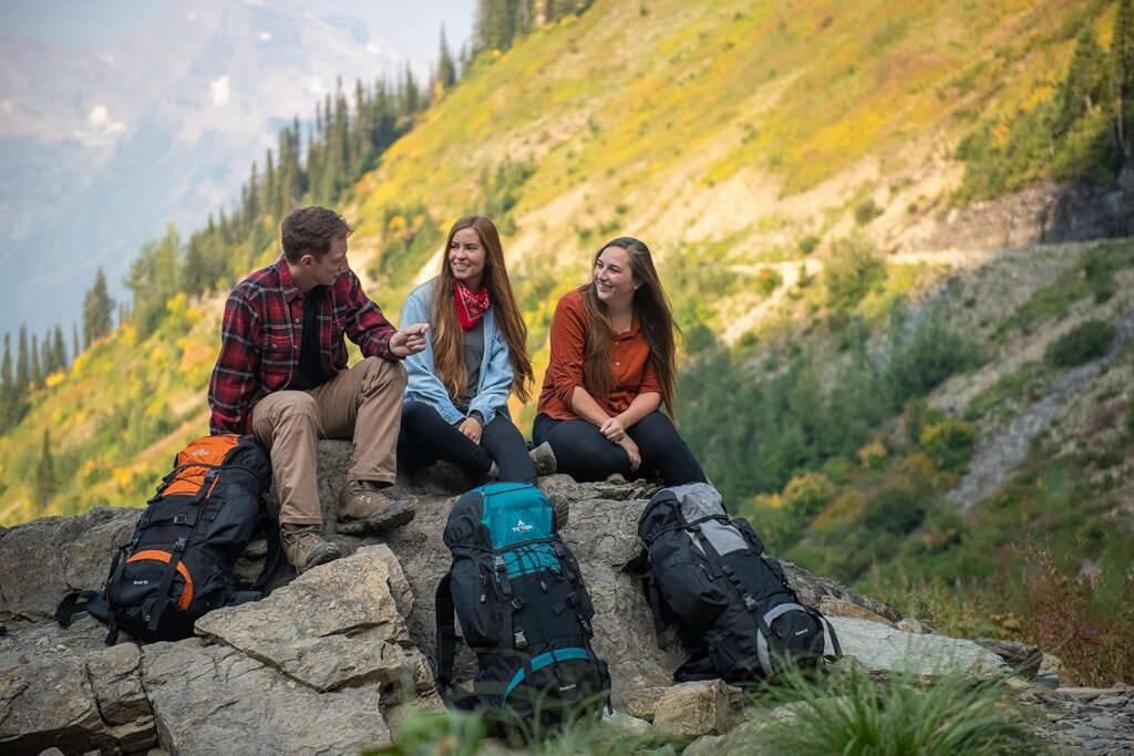 Teton 65L Explorer Internal Frame Backpack for Hiking, Camping, Backpacking, Rain Cover Included, Olive