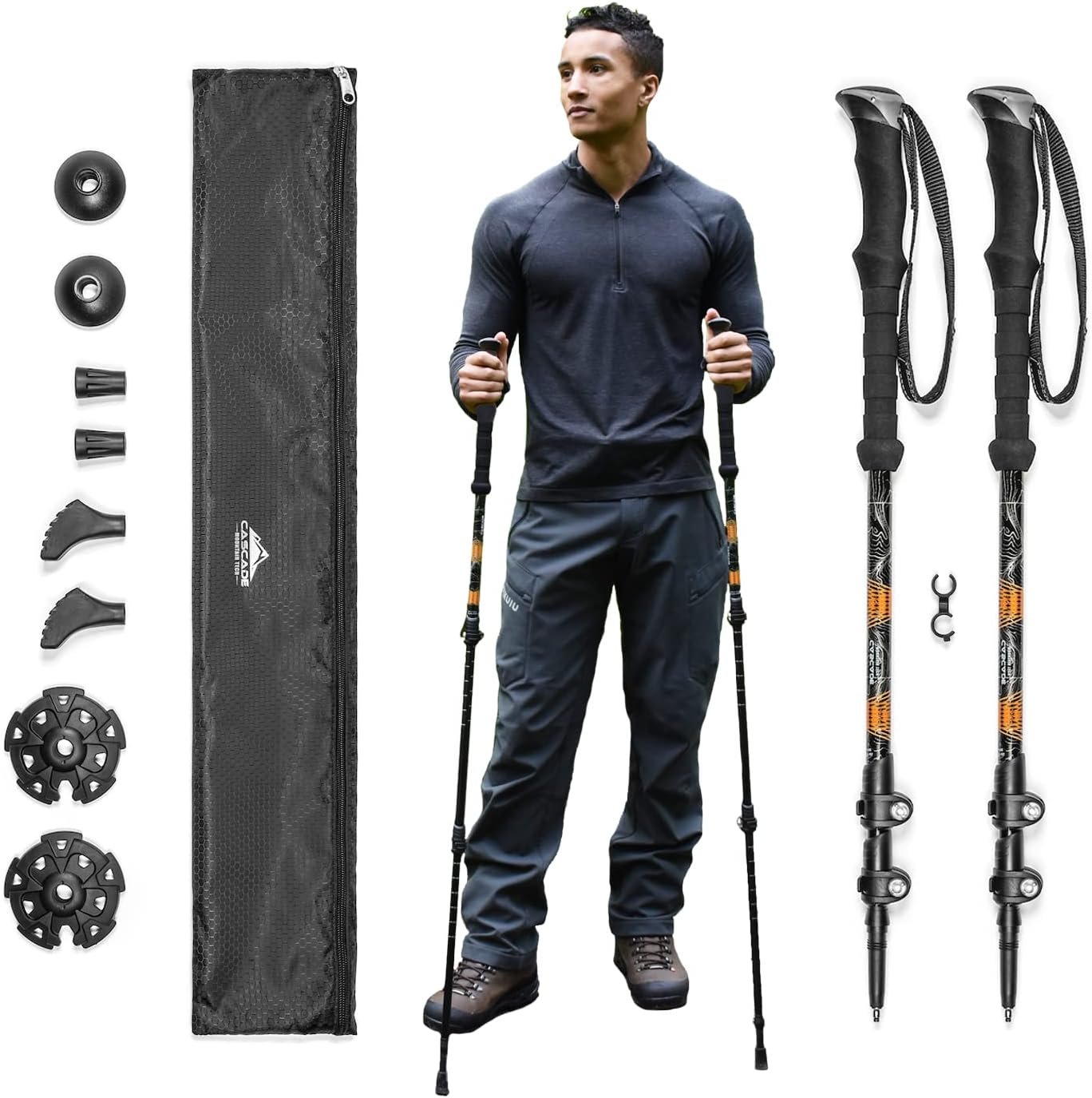 Cascade mountain tech lightweight aircraft grade aluminum trekking poles with extended down grip plus tip kit