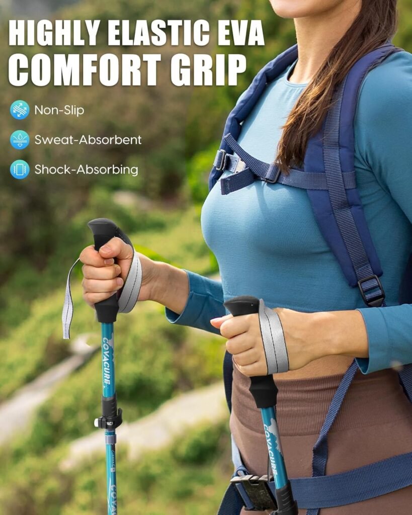 Covacure Hiking Poles Collapsible Trekking Poles - Aluminum Alloy 7075 Walking Sticks for Hiking with Telescopic Foldable Tri-fold Design Hiking Gear for Women Men, Hiking, Camping, Climbing Covacure Hiking Poles Collapsible Trekking Poles - Aluminum Alloy 7075 Walking Sticks for Hiking with Telescopic Foldable Tri-fold Design Hiking Gear for Women Men, Hiking, Camping, Climbing