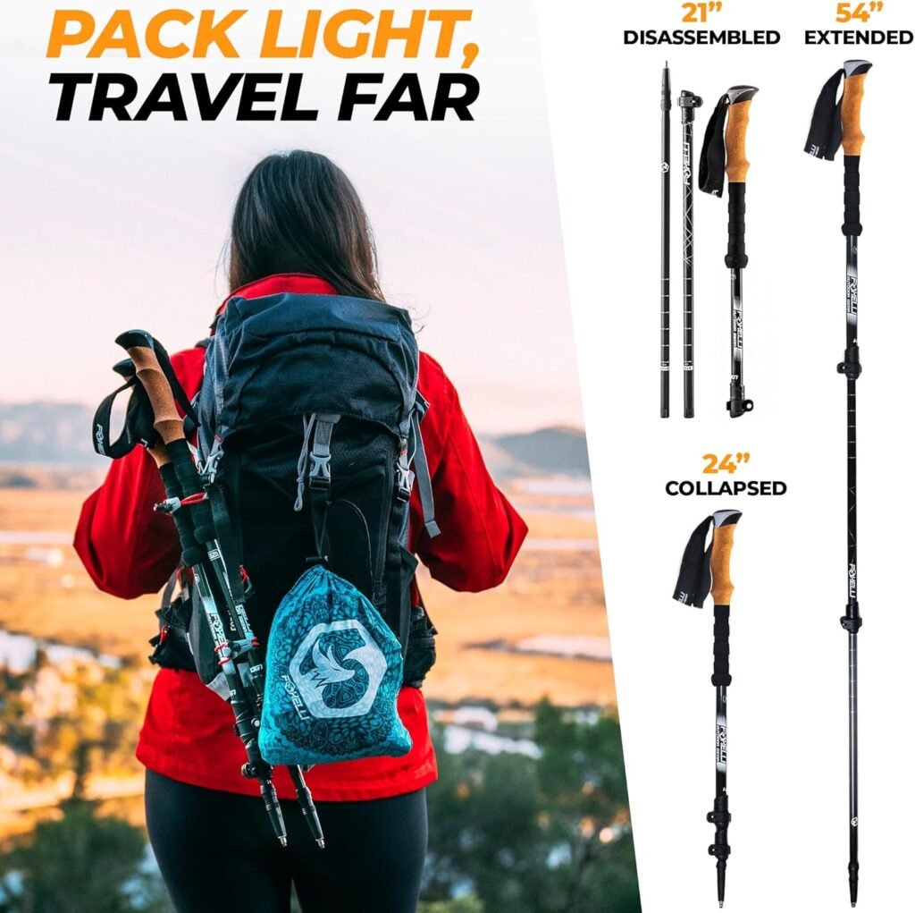 Foxelli Carbon Fiber Trekking Poles – Lightweight Collapsible Hiking Poles with Cork Grips, Lever Locks All Terrain Accessories Foxelli Carbon Fiber Trekking Poles – Lightweight Collapsible Hiking Poles with Cork Grips, Lever Locks All Terrain Accessories