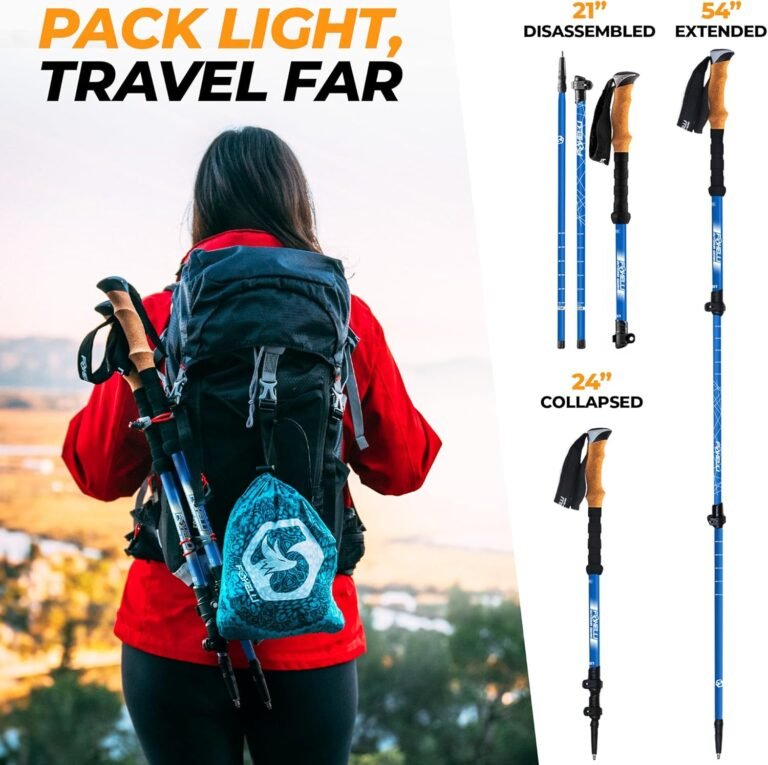 Foxelli carbon fiber trekking poles lightweight collapsible hiking poles with cork grips lever locks all terrain accesso