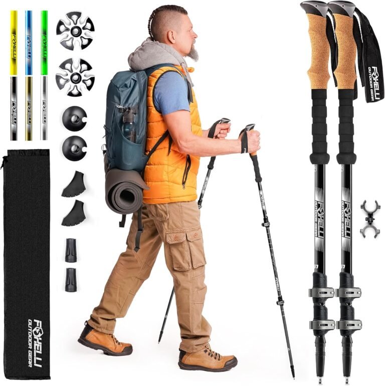 Foxelli trekking poles lightweight collapsible aircraft grade aluminum hiking poles with cork grips quick locks all terr
