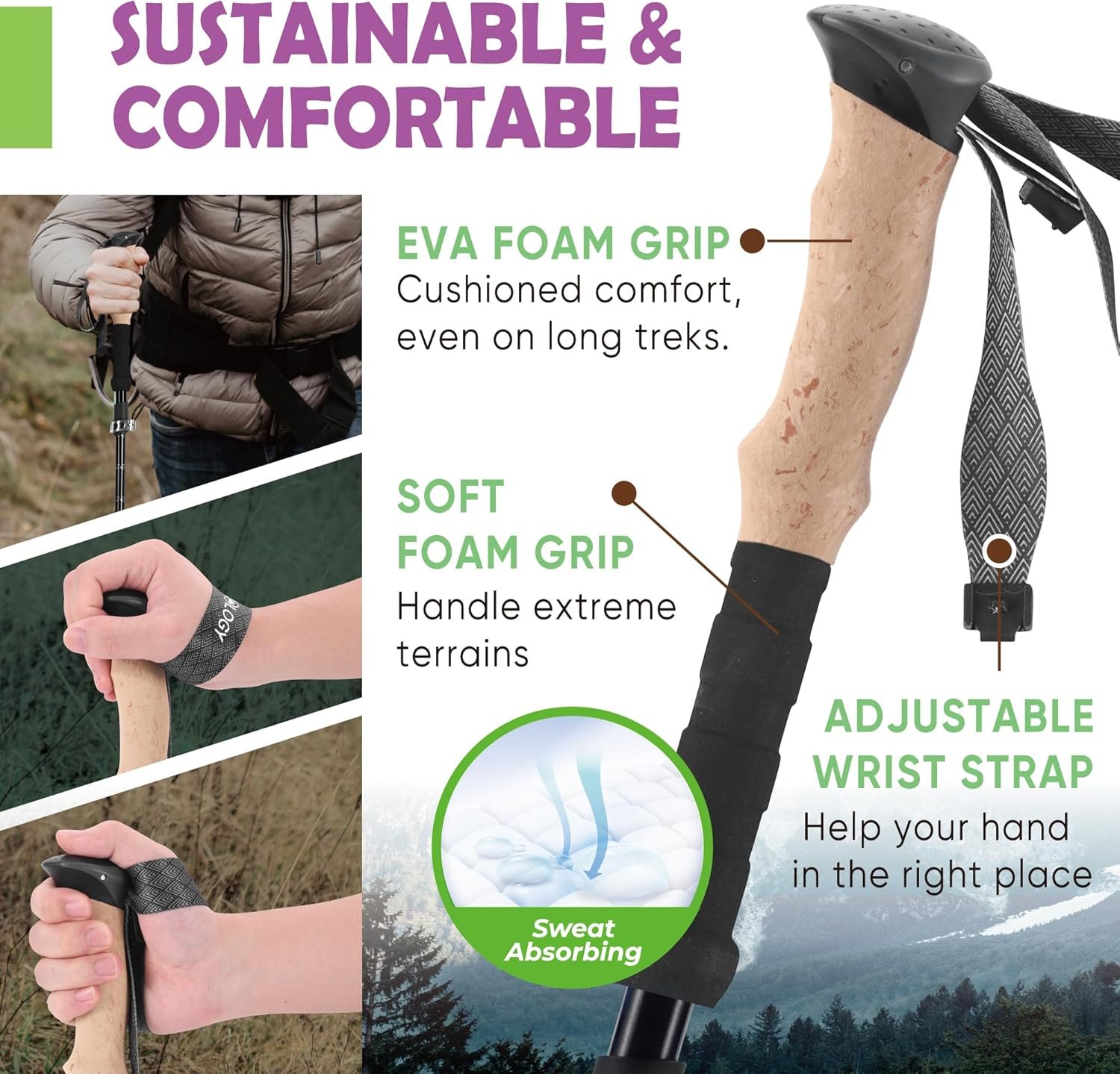 Trekology trek z collapsible hiking trekking poles balance support for seniors women and men 2pc per set