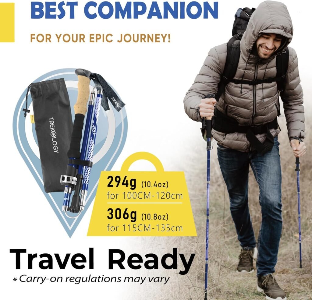 Trekology Trek-Z Collapsible Hiking  Trekking Poles - Balance Support for Seniors, Women, and Men, 2pc Per Set