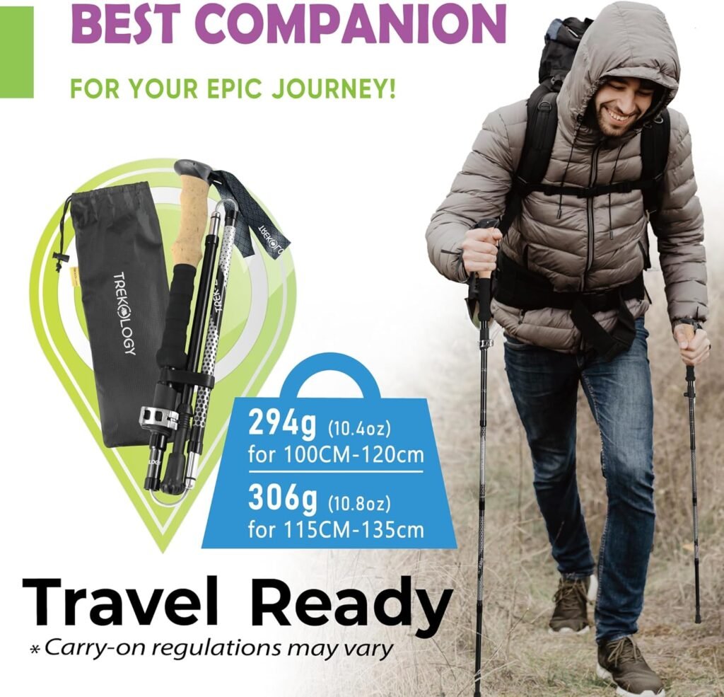 Trekology Trek-Z Collapsible Hiking  Trekking Poles - Balance Support for Seniors, Women, and Men, 2pc Per Set