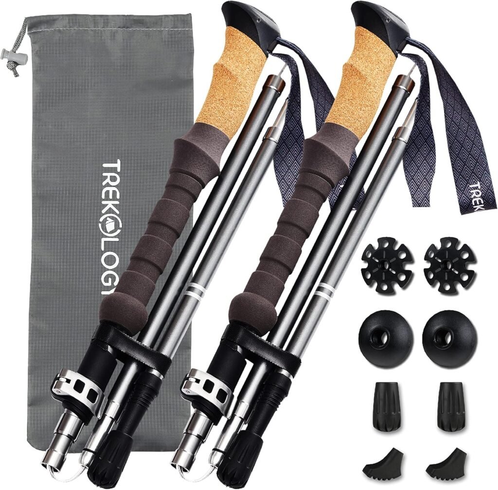 TREKOLOGY Trek-Z Cork Grip Trekking Poles – Lightweight Folding Hiking Poles, Adjustable Height, Compact Travel Design, Aircraft-Grade Aluminum Walking Sticks for Men  Women