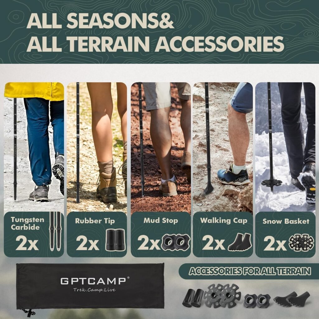 GPTCAMP Walking Sticks,Trekking Poles Collapsible Hiking Poles,Lightweight Folding Travel Walking Pole for Men Women,2pc Adjustable Hiking Stick with EVA Foam Grips for Backpacking