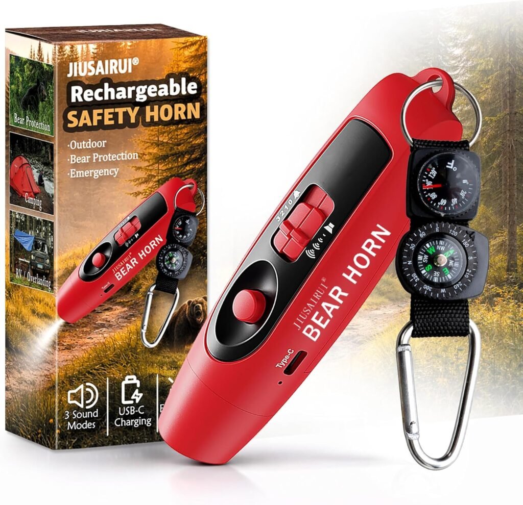 JIUSAIRUI 120dB Electronic Air Horn with Compass Thermometer- Bear Horn to Scare Bears - Self Defense for Hiking JIUSAIRUI 120dB Electronic Air Horn with Compass Thermometer- Bear Horn to Scare Bears - Self Defense for Hiking