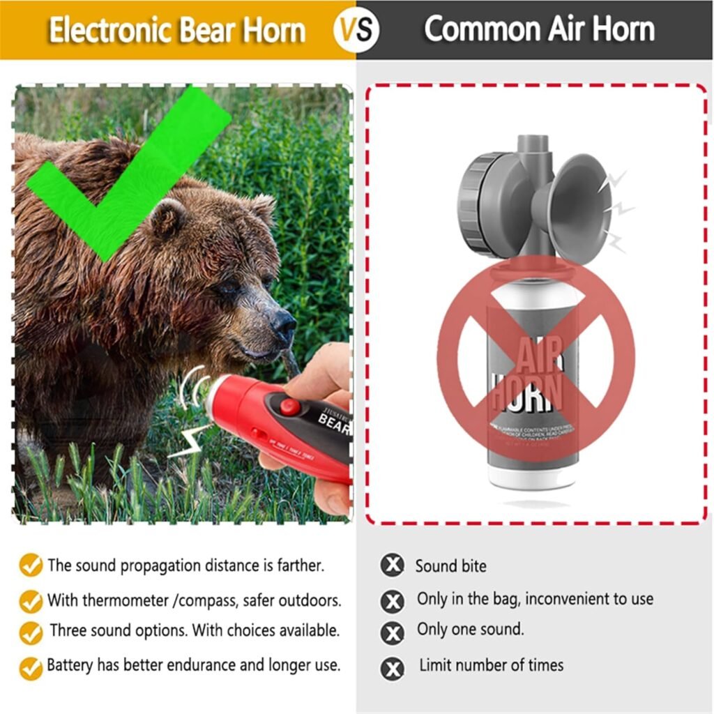 JIUSAIRUI 120dB Electronic Air Horn with Compass Thermometer- Bear Horn to Scare Bears - Self Defense for Hiking JIUSAIRUI 120dB Electronic Air Horn with Compass Thermometer- Bear Horn to Scare Bears - Self Defense for Hiking