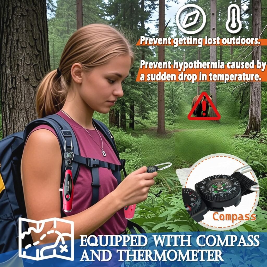 JIUSAIRUI 120dB Electronic Air Horn with Compass Thermometer- Bear Horn to Scare Bears - Self Defense for Hiking JIUSAIRUI 120dB Electronic Air Horn with Compass Thermometer- Bear Horn to Scare Bears - Self Defense for Hiking