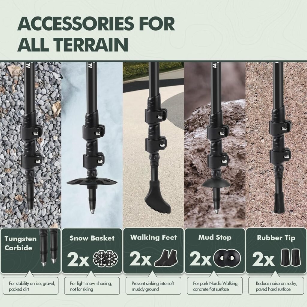 KINGGEAR Nordic Walking Stick, TP1 Hiking Poles Retractable Lightweight Aluminum, Trekking Poles with Flip Lock, Natural Cork and EVA Grip, 2pc Hiking Gear