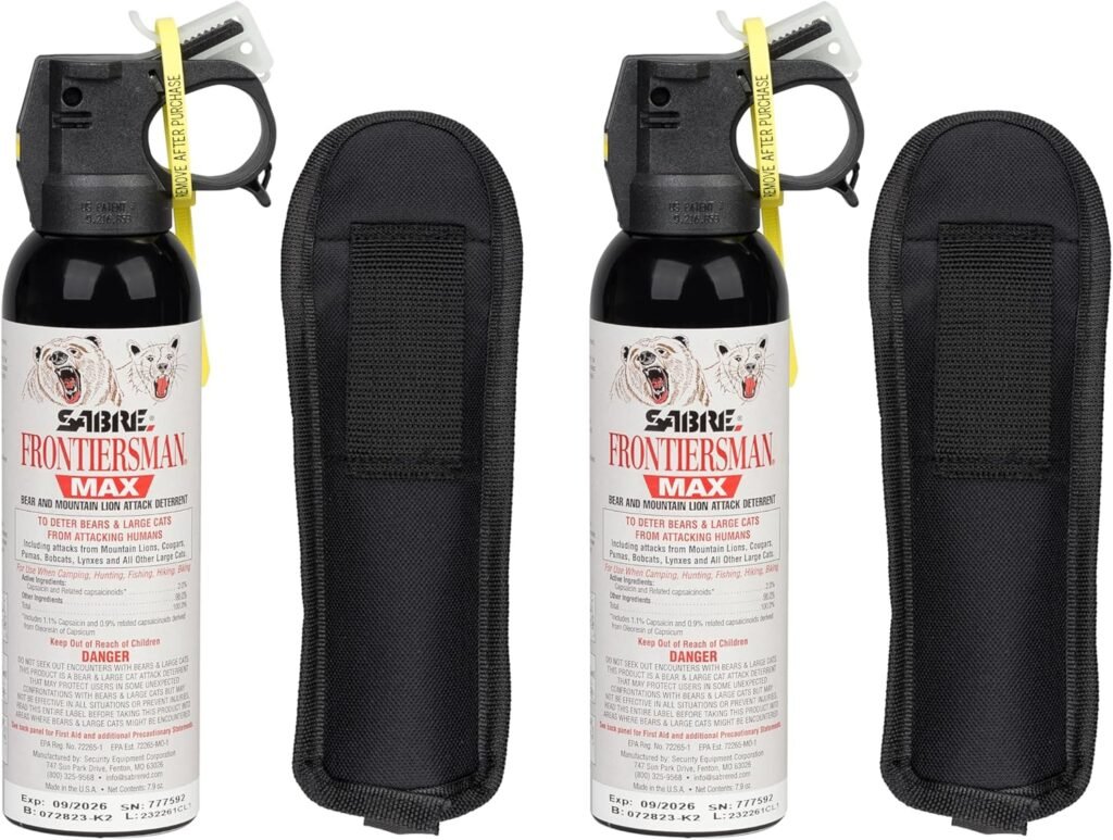 Sabre Frontiersman MAX 7.9 fl oz. Bear Mountain Lion Attack Deterrent, Up to ft Range, Contains 2% Major Capsaicinoids, Safer for You, Animals The Environment, Glow-in-The-Dark Safety
