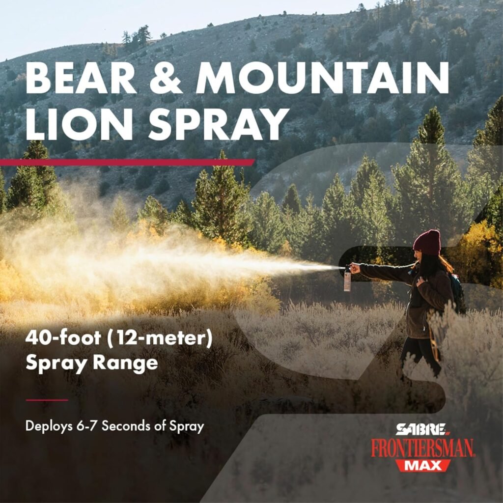 Sabre Frontiersman MAX 7.9 fl oz. Bear Mountain Lion Attack Deterrent, Up to ft Range, Contains 2% Major Capsaicinoids, Safer for You, Animals The Environment, Glow-in-The-Dark Safety