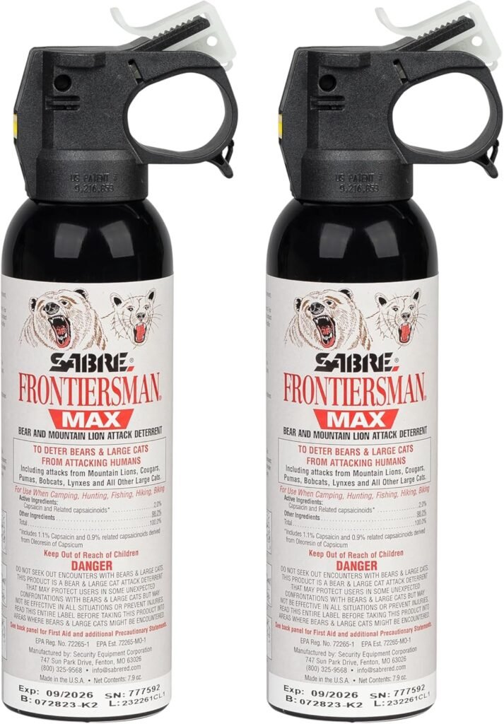 Sabre Frontiersman MAX 7.9 fl oz. Bear Mountain Lion Attack Deterrent, Up to ft Range, Contains 2% Major Capsaicinoids, Safer for You, Animals The Environment, Glow-in-The-Dark Safety