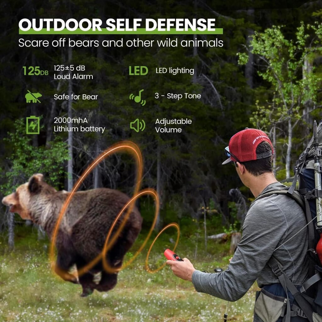 UNIWA Electronic Air Bear Horn, 120±5 dB Loud Air Horn for Safety Hiking Camping Emergency Whistle with Compass  Retractable Hook, Bear Horn to Scare Bears - Self Defense for Hiking