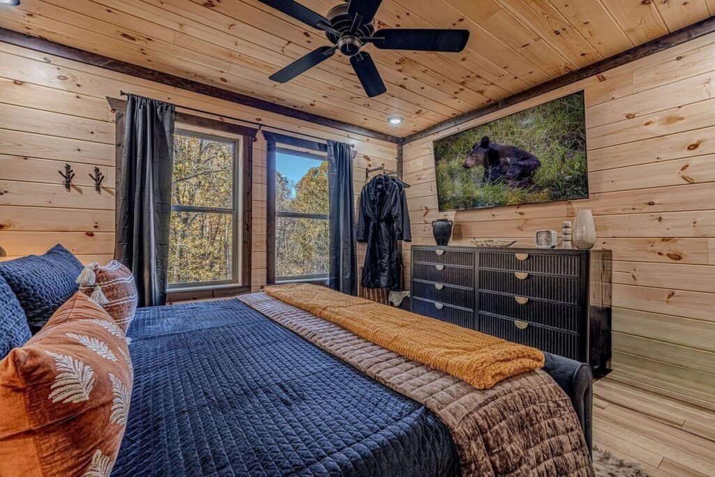 King bedroom inside Gatlinburg VRBO cabin